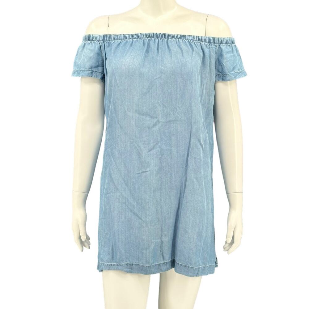 Bella Dahl Top Women XS Blue Chambray Tunic Off the Shoulder Tencel Summer Beach